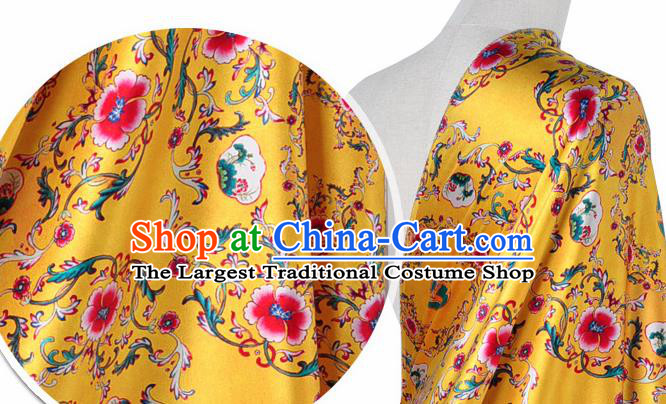 Chinese Classical Twine Flowers Pattern Design Yellow Silk Fabric Asian Traditional Hanfu Mulberry Silk Material