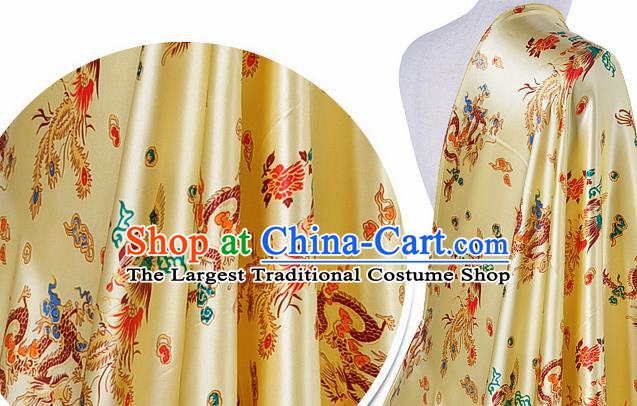 Chinese Classical Dragon Phoenix Pattern Design Yellow Silk Fabric Asian Traditional Hanfu Mulberry Silk Material