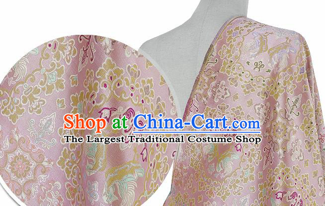 Chinese Classical Flowers Bird Pattern Design Pink Silk Fabric Asian Traditional Hanfu Mulberry Silk Material