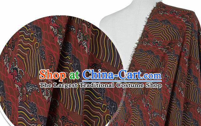 Chinese Classical Waves Pattern Design Brown Silk Fabric Asian Traditional Hanfu Mulberry Silk Material