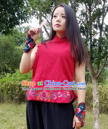 Traditional Chinese Red Embroidered Vest Handmade National Costume Upper Outer Garment for Women