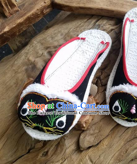 Traditional Chinese Ethnic Embroidered Tiger Black Slippers Handmade National Shoes Hanfu Shoes for Women