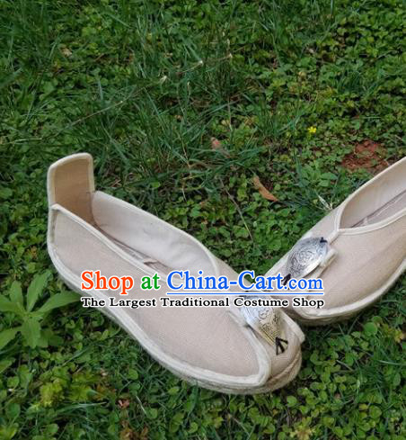 Traditional Chinese Handmade Carving Silver Beige Shoes Yunnan National Shoes Embroidered Shoes for Women