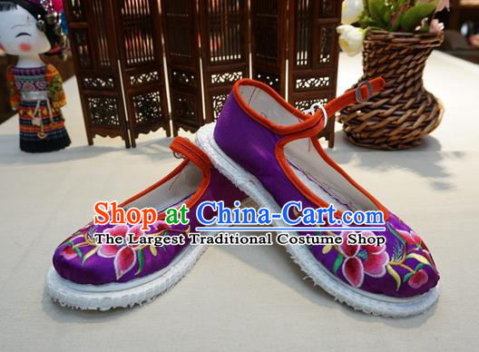 Traditional Chinese Wedding Purple Satin Embroidered Shoes Princess Shoes National Shoes Hanfu Shoes for Women