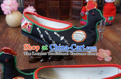 Traditional Chinese Ethnic Black Mandarin Duck Shoes Embroidered Shoes Yunnan National Shoes for Women