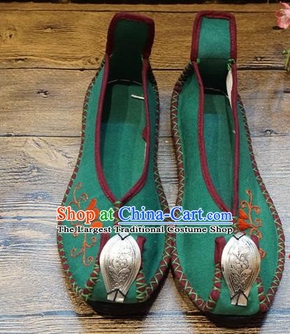 Traditional Chinese Wedding Ethnic Green Shoes Embroidered Shoes Yunnan National Shoes for Women