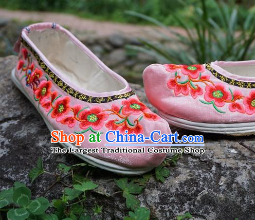 Traditional Chinese Wedding Embroidered Plum Pink Shoes National Ethnic Shoes Hanfu Shoes for Women