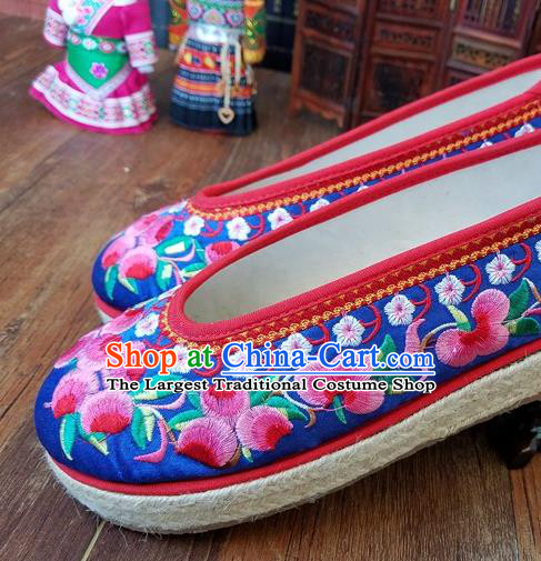 Traditional Chinese National Embroidered Blue Satin Shoes Ethnic Shoes Hanfu Shoes for Women