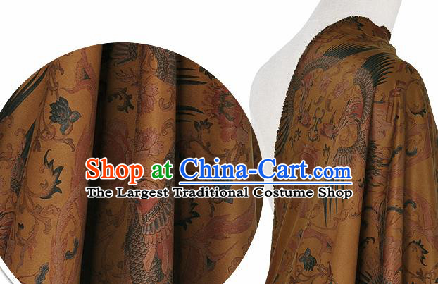 Chinese Classical Phoenix Pattern Design Ginger Silk Fabric Asian Traditional Hanfu Mulberry Silk Material