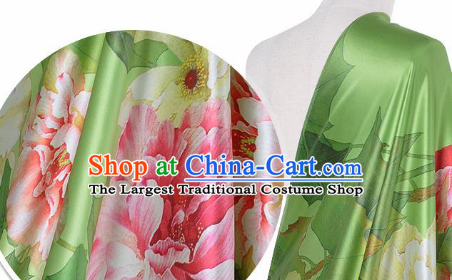 Chinese Classical Hibiscus Pattern Design Light Green Silk Fabric Asian Traditional Hanfu Mulberry Silk Material