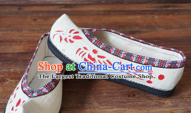 Traditional Chinese Yunnan Ethnic White Cloth Shoes Handmade National Shoes Hanfu Dress for Women