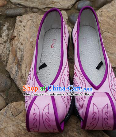 Traditional Chinese Pink Embroidered Shoes National Ethnic Wedding Shoes Hanfu Shoes for Women