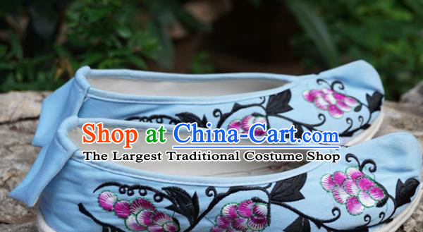 Traditional Chinese Embroidered Grape Blue Shoes National Wedding Shoes Hanfu Shoes for Women