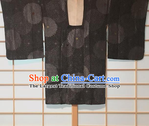 Japanese Traditional Chrysanthemum Pattern Black Haori Jacket Japan Kimono Overwear Costume for Men