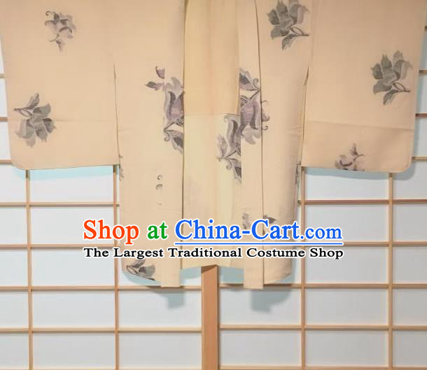 Japanese Traditional Flowers Pattern Beige Haori Jacket Japan Kimono Overwear Costume for Men