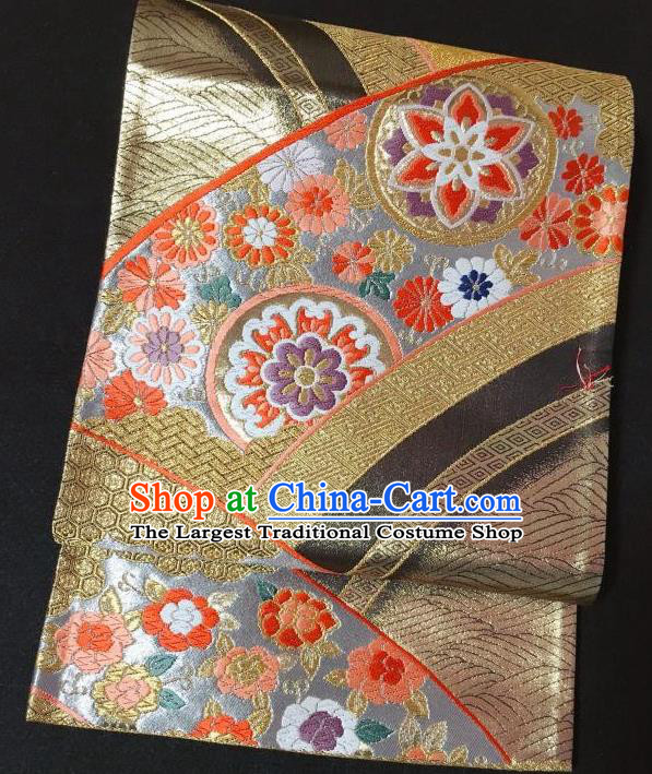 Japanese Traditional Embroidered Chrysanthemum Golden Brocade Waistband Japan Kimono Yukata Belt for Women