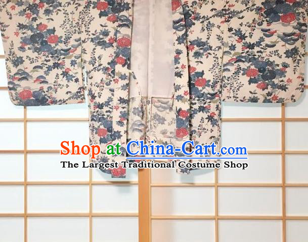 Japanese Traditional Printing Chrysanthemum Pattern White Haori Jacket Japan Kimono Overcoat Costume for Men
