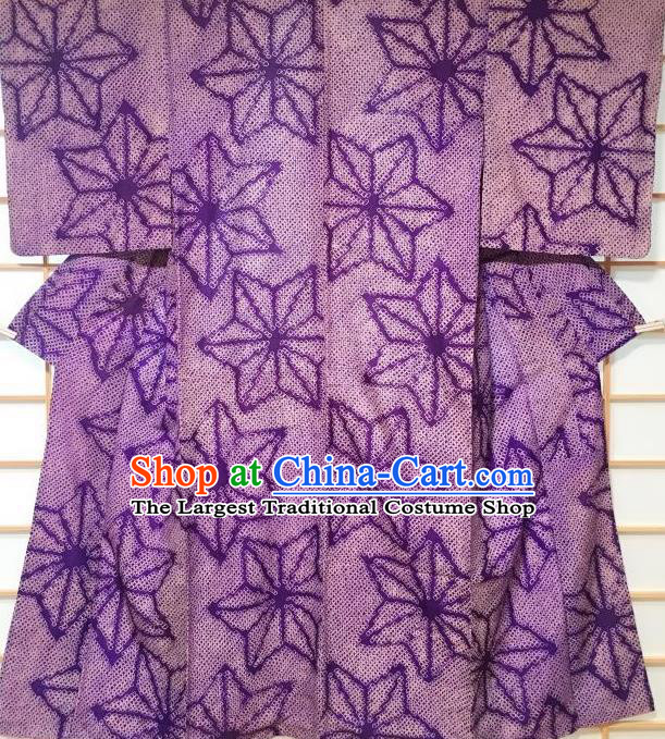 Japanese Classical Murraya Koenigii Pattern Purple Kimono Japan Traditional Yukata Dress Costume for Women