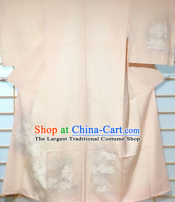 Japanese Classical Embroidered Sakura White Silk Tsukesage Kimono Japan Traditional Yukata Dress Costume for Women