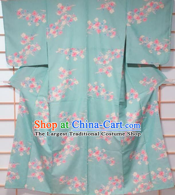 Traditional Japanese Green Kimono Japan Classical Flowers Pattern Yukata Dress Costume for Women