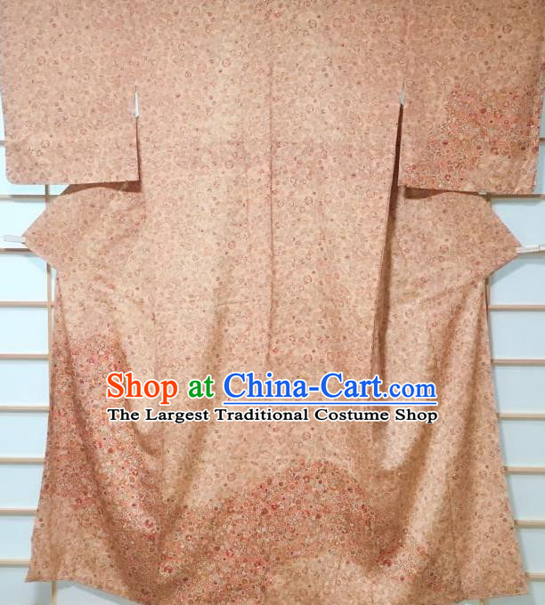 Japanese Classical Pattern Orange Tsukesage Kimono Japan Traditional Yukata Dress Costume for Women