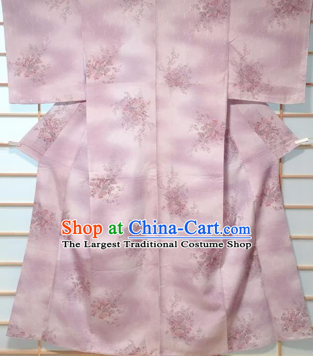 Japanese Classical Peony Pattern Lilac Kimono Japan Traditional Yukata Dress Costume for Women