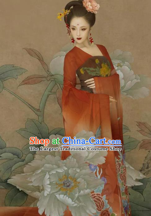 Traditional Chinese Tang Dynasty Imperial Consort Red Hanfu Dress Ancient Court Lady Replica Costumes for Women