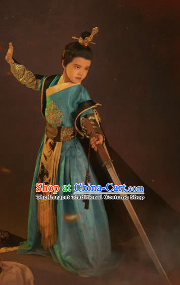 Chinese Ancient Drama Children Prince Clothing Traditional Han Dynasty Swordsman Replica Costumes for Kids