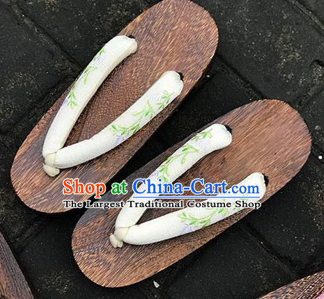 Traditional Japanese Classical Wicker Pattern White Flip Flops Slippers Geta Asian Japan Clogs Shoes for Women