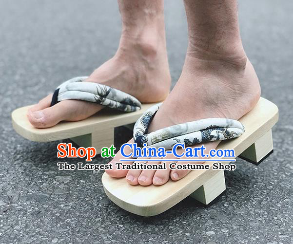 Traditional Japanese Dragon Pattern Black Flip Flops Bidentate Clogs Slippers Asian Japan Geta Shoes for Men