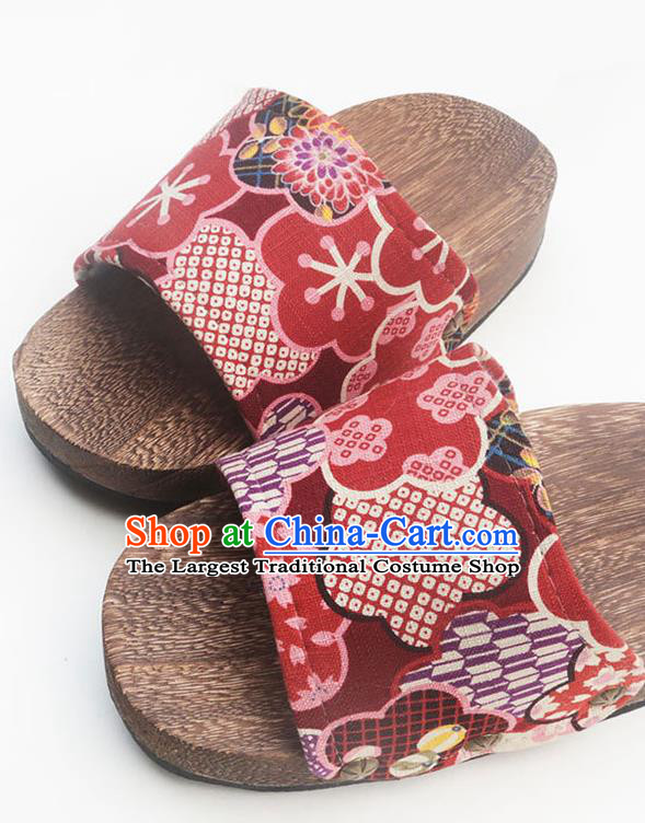 Traditional Japanese Classical Red Clogs Wood Slippers Asian Japan Geta Shoes for Women