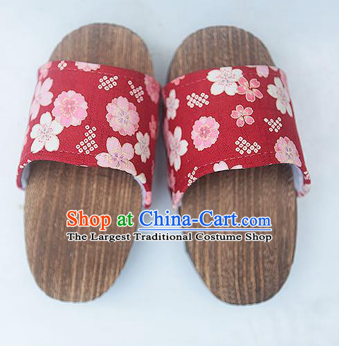 Japanese Traditional Sakura Pattern Red Clogs Wood Slippers Asian Japan Geta Shoes for Women