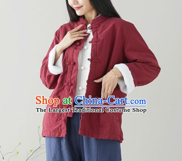 Traditional Chinese Tang Suit Red Cotton Padded Jacket Li Ziqi Costume for Women