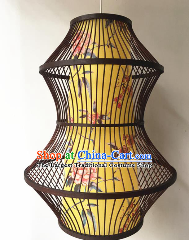 Traditional Chinese Hand Painting Peony Plum Hanging Lanterns Palace Lantern Bamboo Art Scaldfish Lamp