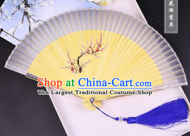 Chinese Traditional Painting Plum Grey Folding Fans Hand Bamboo Accordion Fan