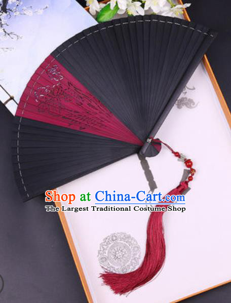 Chinese Traditional Carving Lotus Bamboo Folding Fans Handmade Accordion Classical Dance Fan