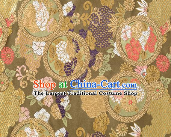 Chinese Classical Chrysanthemum Bamboo Pattern Design Army Green Brocade Fabric Asian Traditional Hanfu Satin Material