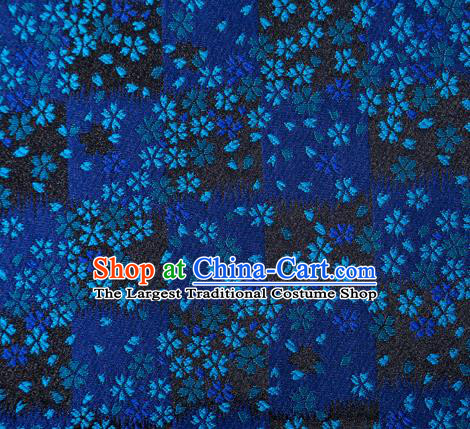 Asian Japanese Traditional Sakura Pattern Design Deep Blue Brocade Fabric Kimono Tapestry Satin