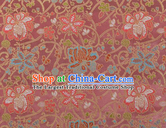 Chinese Classical Twine Lotus Pattern Design Rubber Red Brocade Fabric Asian Traditional Hanfu Satin Material