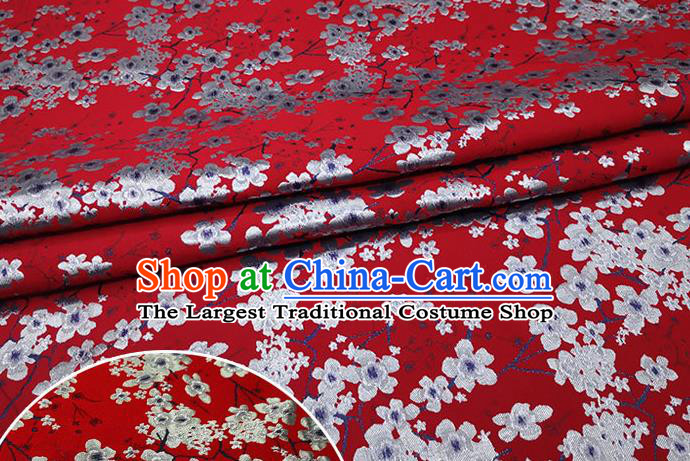 Chinese Classical Plum Blossom Pattern Design Red Brocade Fabric Asian Traditional Hanfu Satin Material