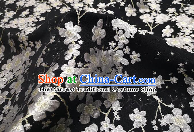 Chinese Classical Plum Blossom Pattern Design Black Brocade Fabric Asian Traditional Hanfu Satin Material