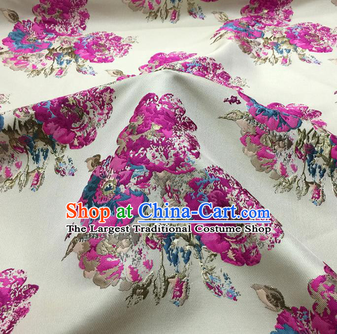 Chinese Classical Peony Pattern Design Beige Brocade Fabric Asian Traditional Hanfu Satin Material