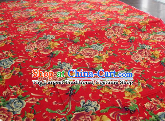 Chinese Classical Phoenix Peony Pattern Design Red Fabric Asian Traditional Hanfu Cloth Material