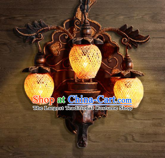 Southeast Asia Traditional Three Pieces Wall Lantern Thailand Handmade Wood Lanterns