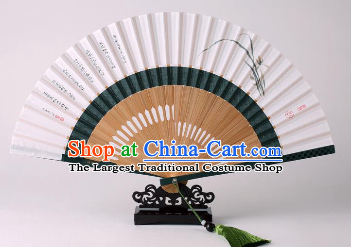 Traditional Chinese Ink Painting Orchid Folding Fan China Bamboo Fan Oriental Fan