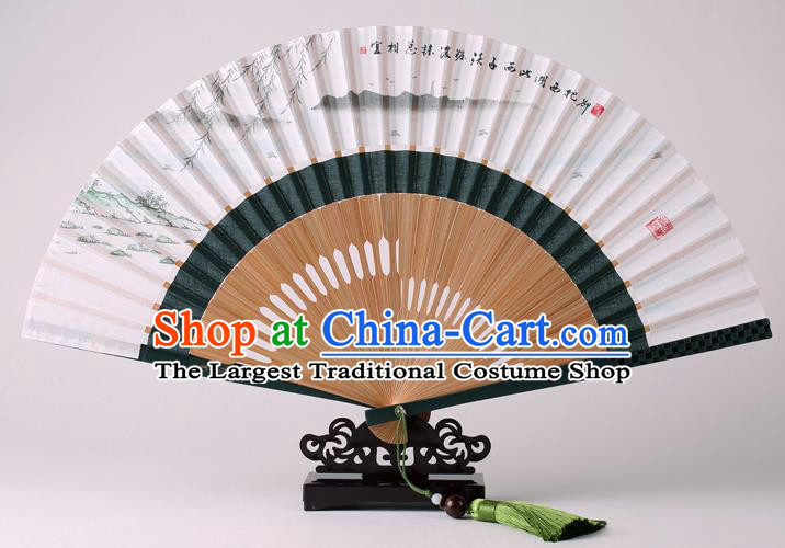 Traditional Chinese Ink Painting West Lake View Folding Fan China Bamboo Fan Oriental Fan