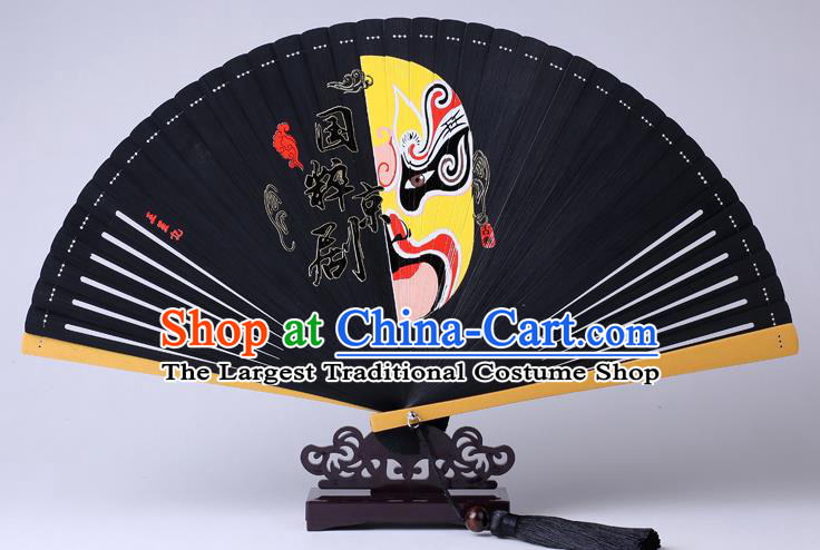 Traditional Chinese Printing Facial Makeup Black Folding Fan China Bamboo Fan Oriental Fan