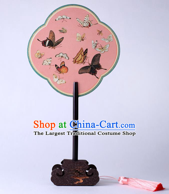 Traditional Chinese Printing Butterfly Pink Palace Fan China Classical Hanfu Silk Fans