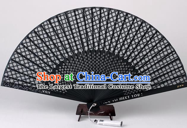 Traditional Chinese Handmade Black Silk Folding Fan China Bamboo Fan Oriental Fan