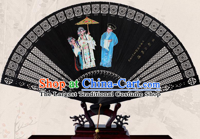 Traditional Chinese Handmade Printing Madam White Snake Ebony Folding Fan China Bamboo Fan Oriental Fan